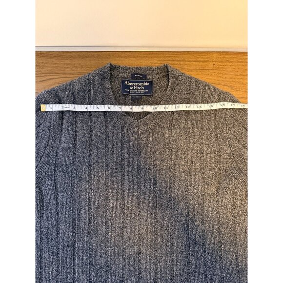 Vintage 90s Abercrombie & Fitch Sweater Men M Gray Wool Blend Muscle Cable Knit - Picture 5 of 8